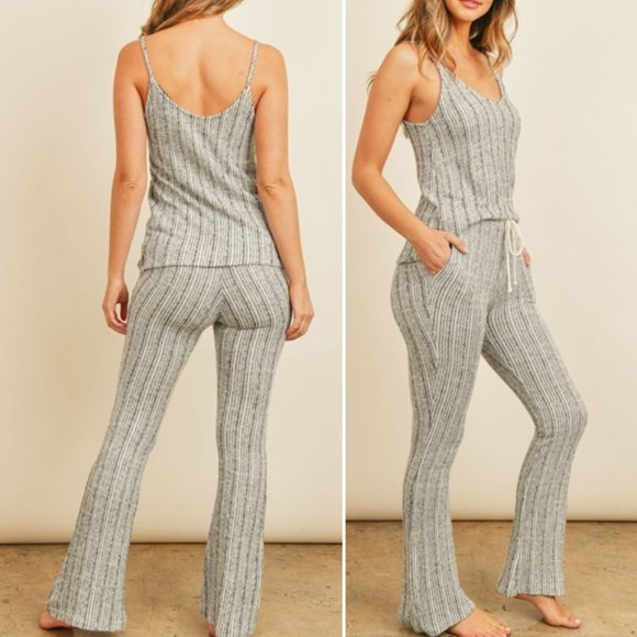 CHARCOAL STRIPES TOP & PANTS SET - Picture 1 of 12